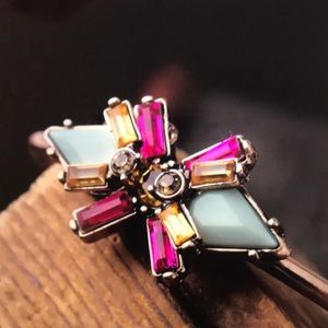 Pink Yellow Crystal Flower Cuff Bracelet